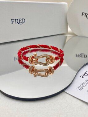 FRED Red Braided Cord Bracelet with RoseGald and Pave Accent
